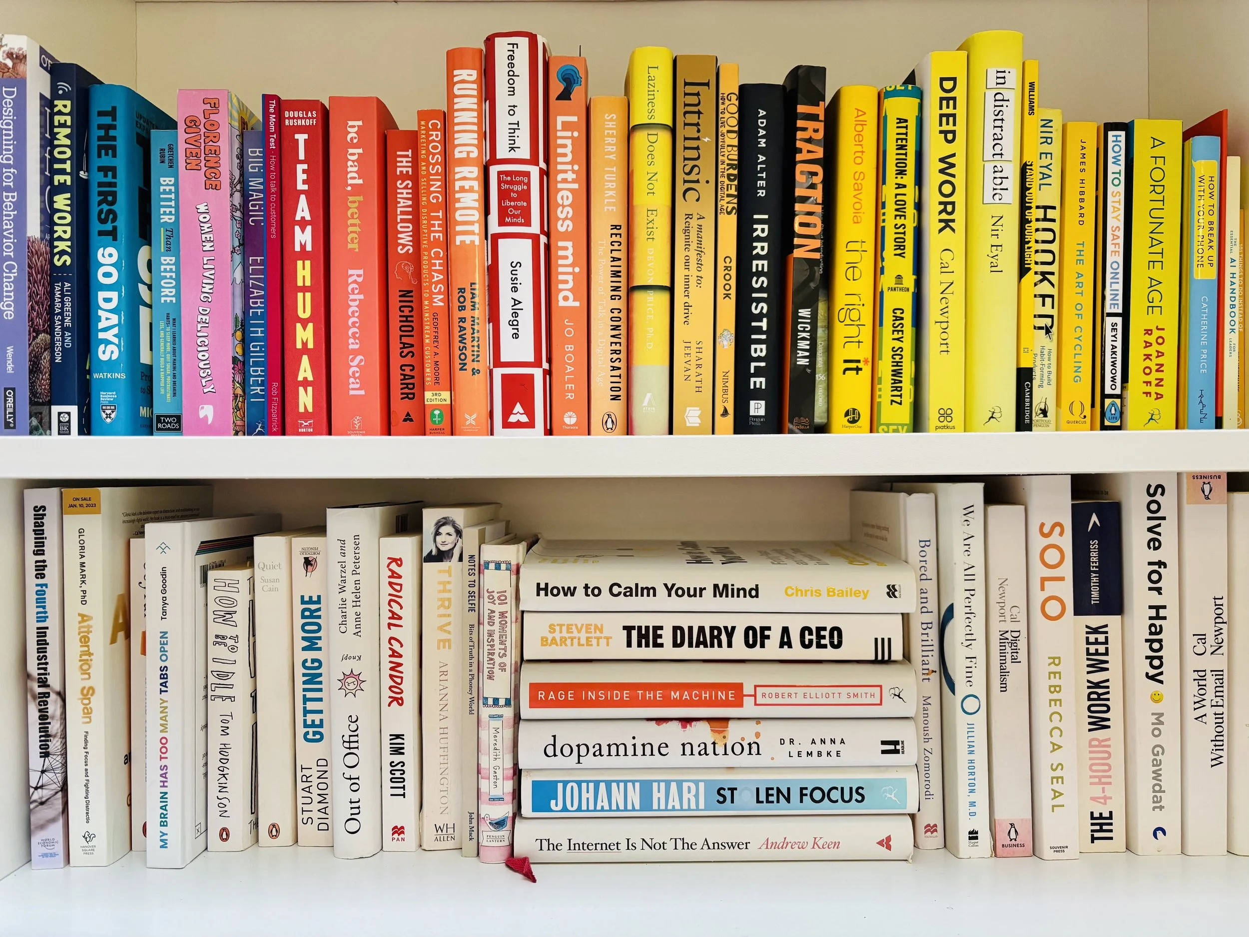 Bookshelf showing a range of productivity books
