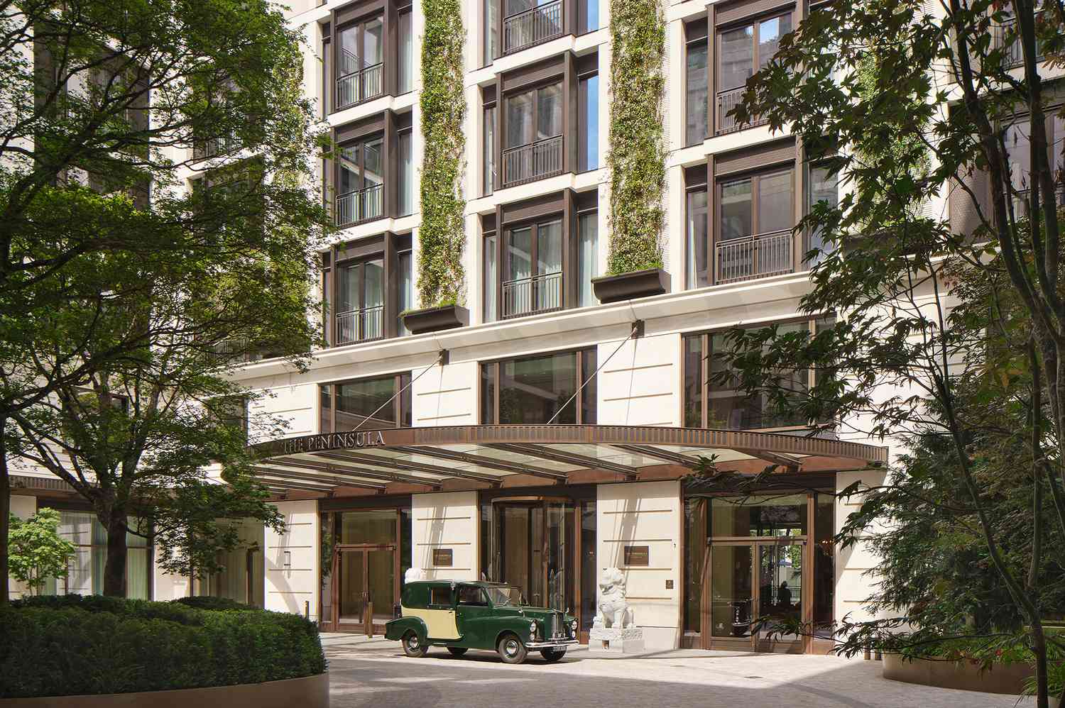 Luxury hotel exterior at dusk