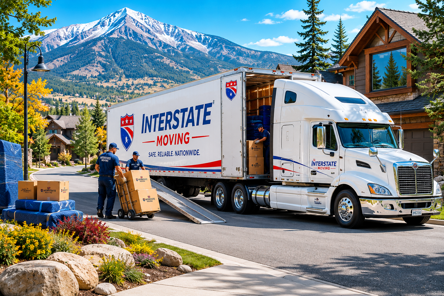 Long-distance moving truck relocating family to Lake Tahoe area