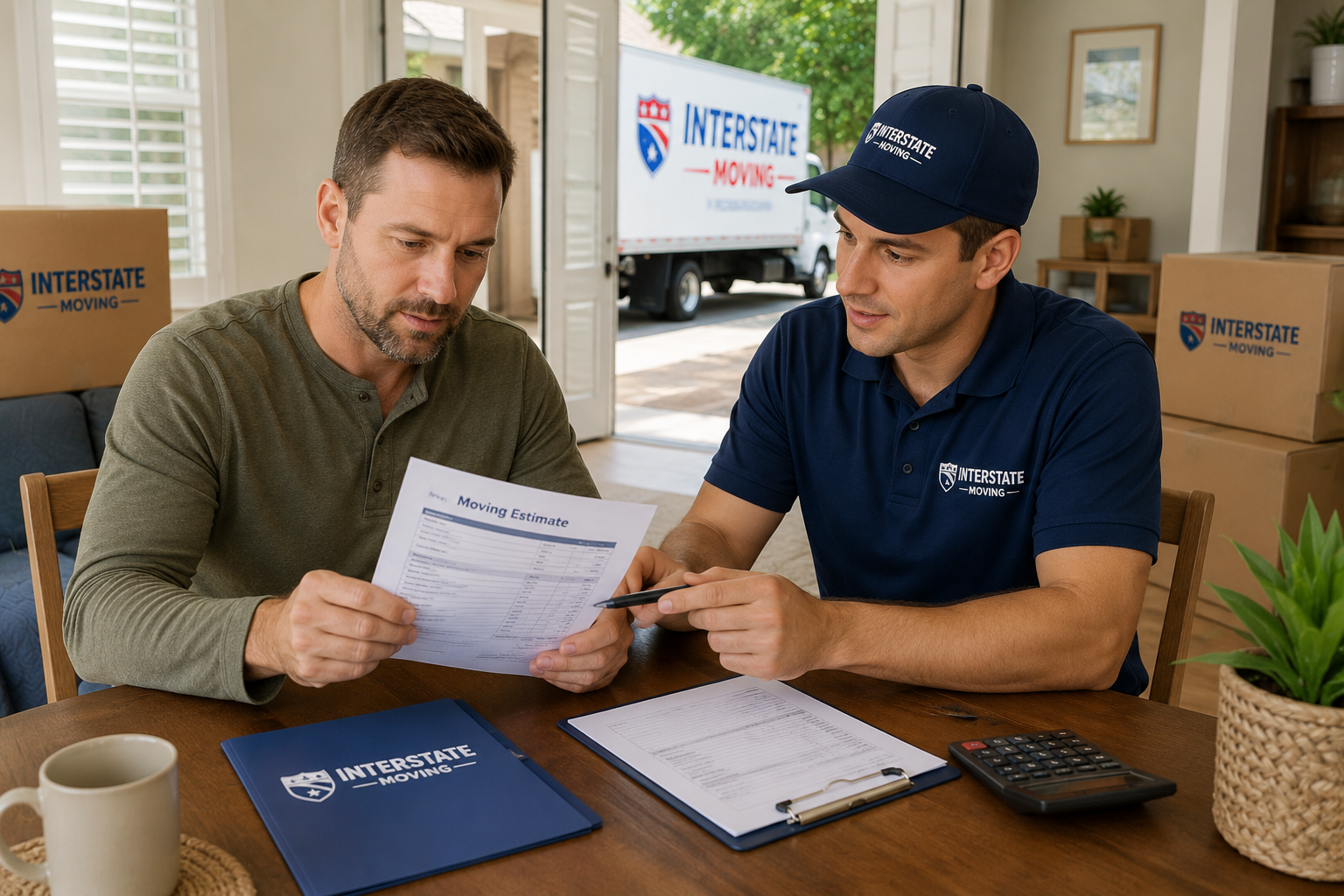 Homeowner reviewing moving company contract before relocating to Lake Tahoe