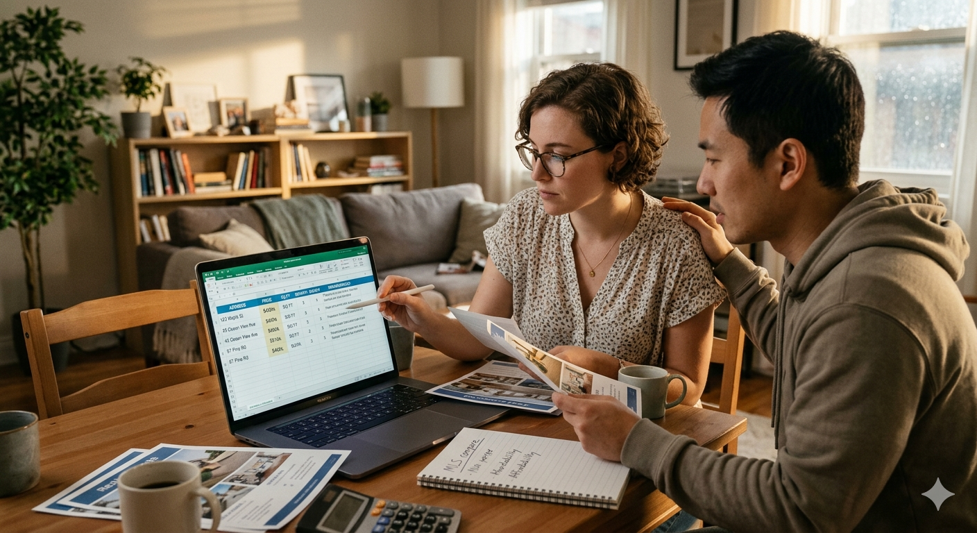couple checking real estate competition