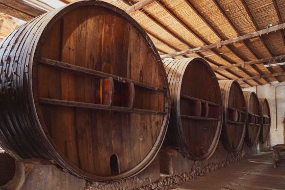 Large wooden wine barrels