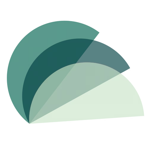 Overlapping semi-circles in varying shades of green on a black background.