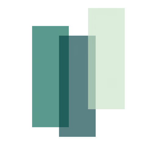 Three overlapping vertical rectangles in varying shades of green on a black background.