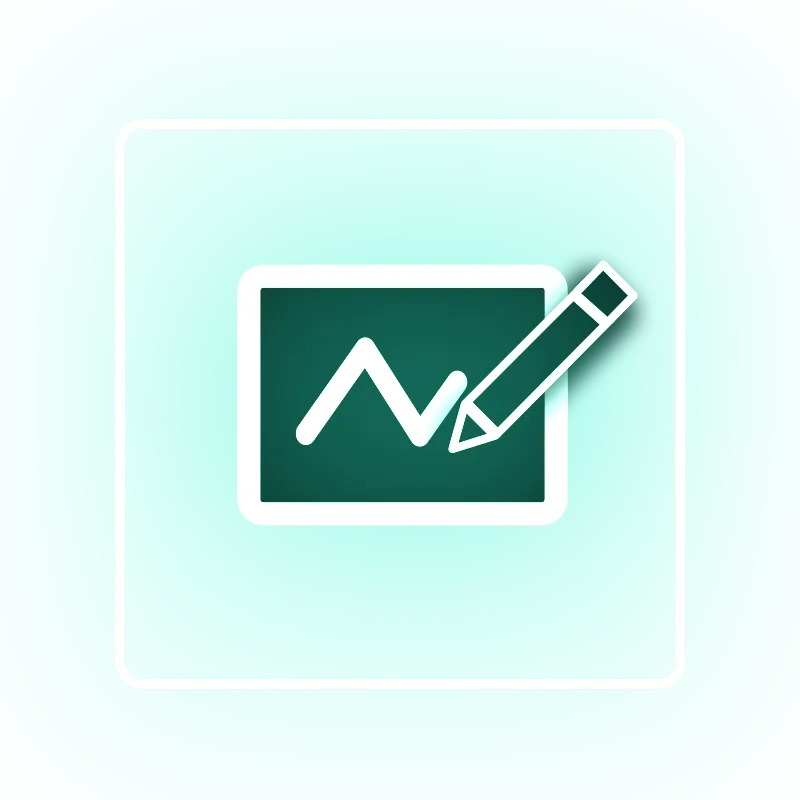 Icon of a pencil drawing a white zigzag line inside a rectangular frame on a greenish-blue background.