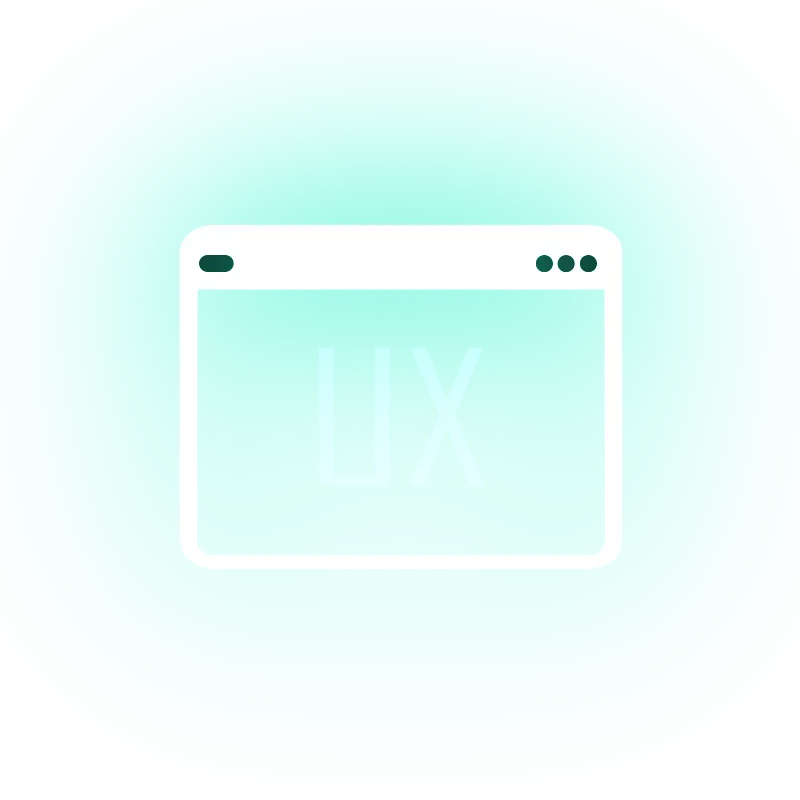 White stylized browser window icon with the letters UX inside on a bright teal background.