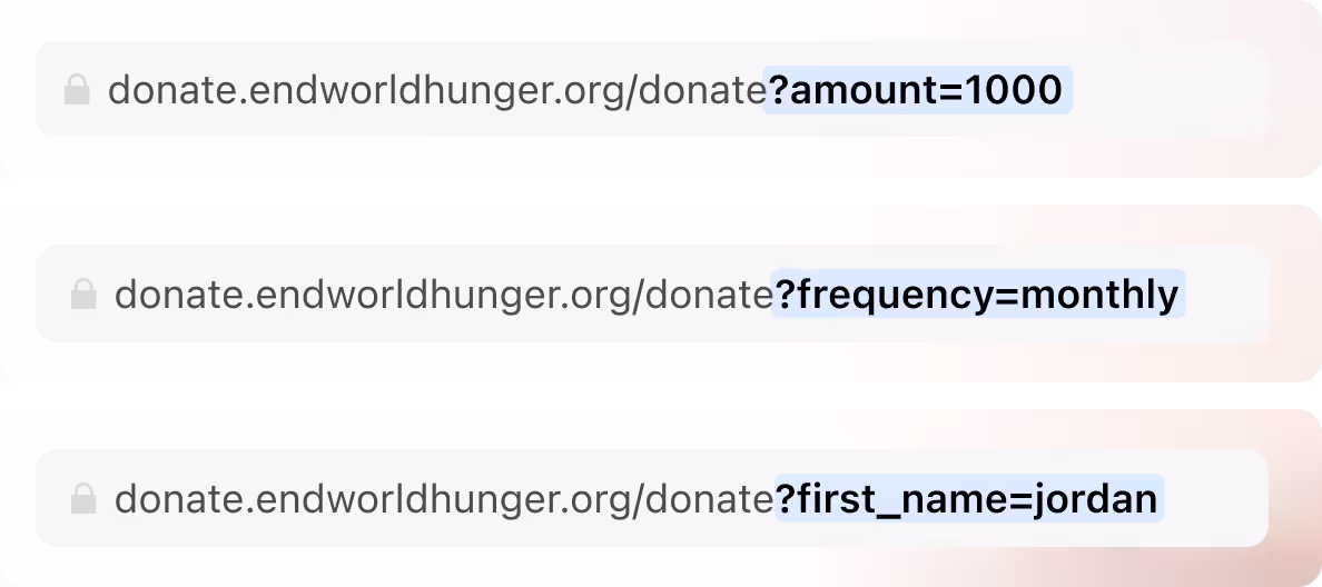 Donation page configured through URL API parameters
