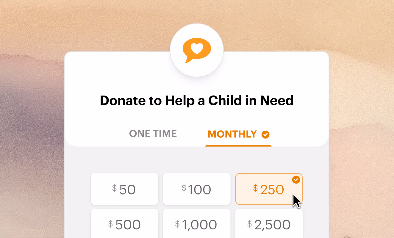 Donation popup encouraging monthly recurring giving