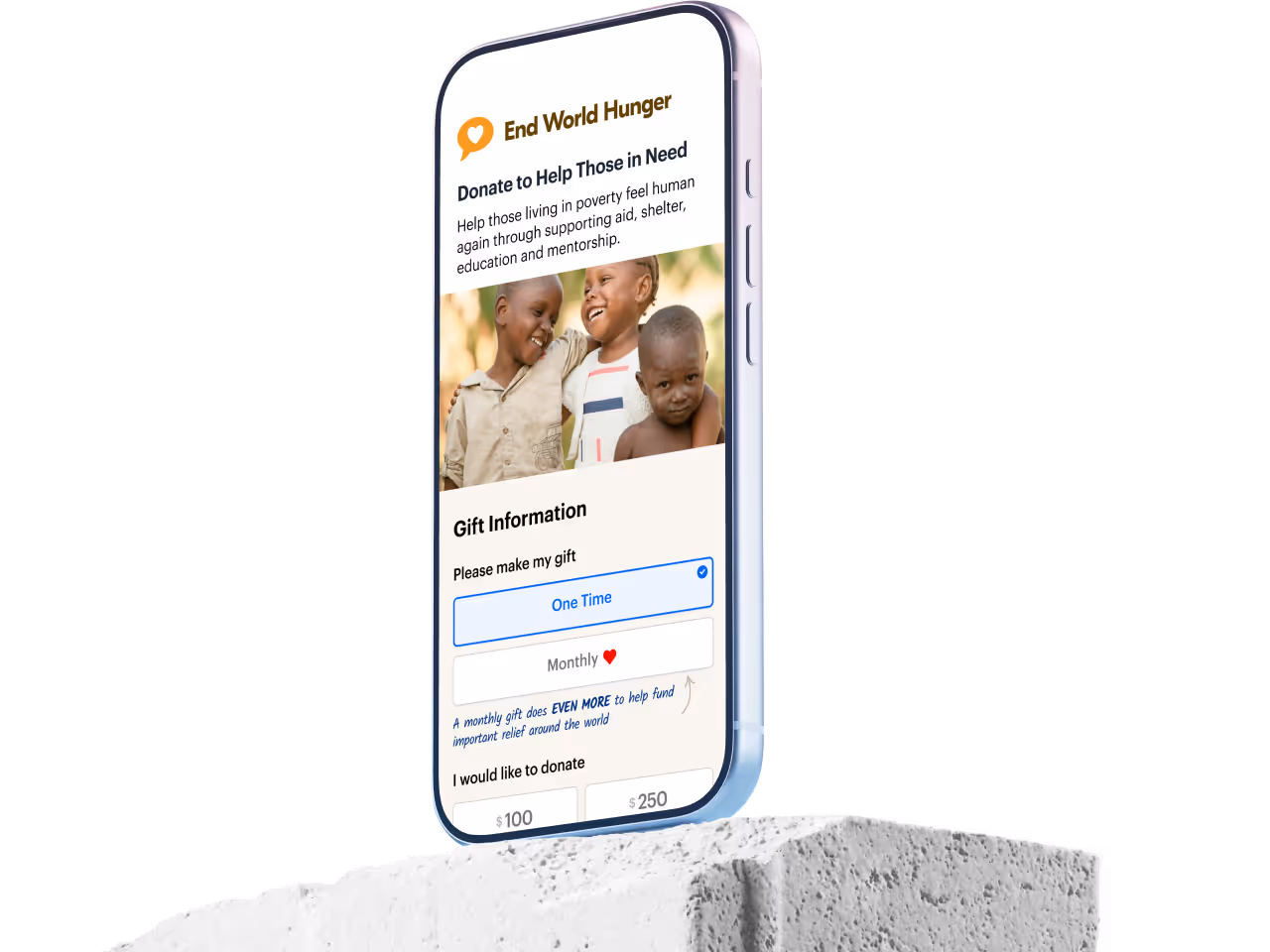 GiveForms Activity dashboard on a mobile device