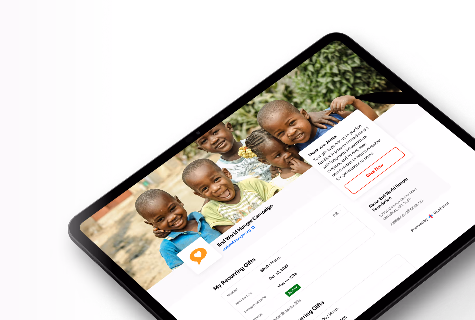 GiveForms donor portal preview