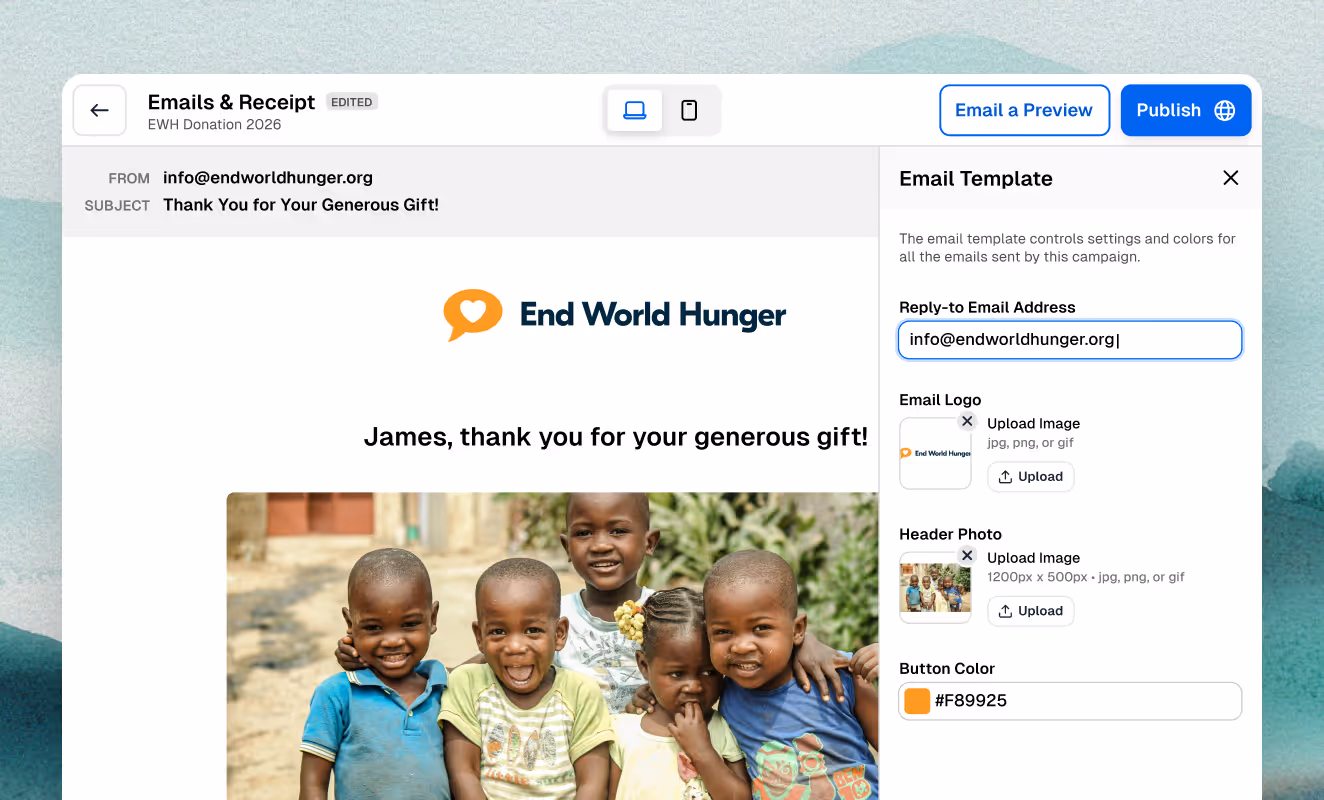 GiveForms visual email editor