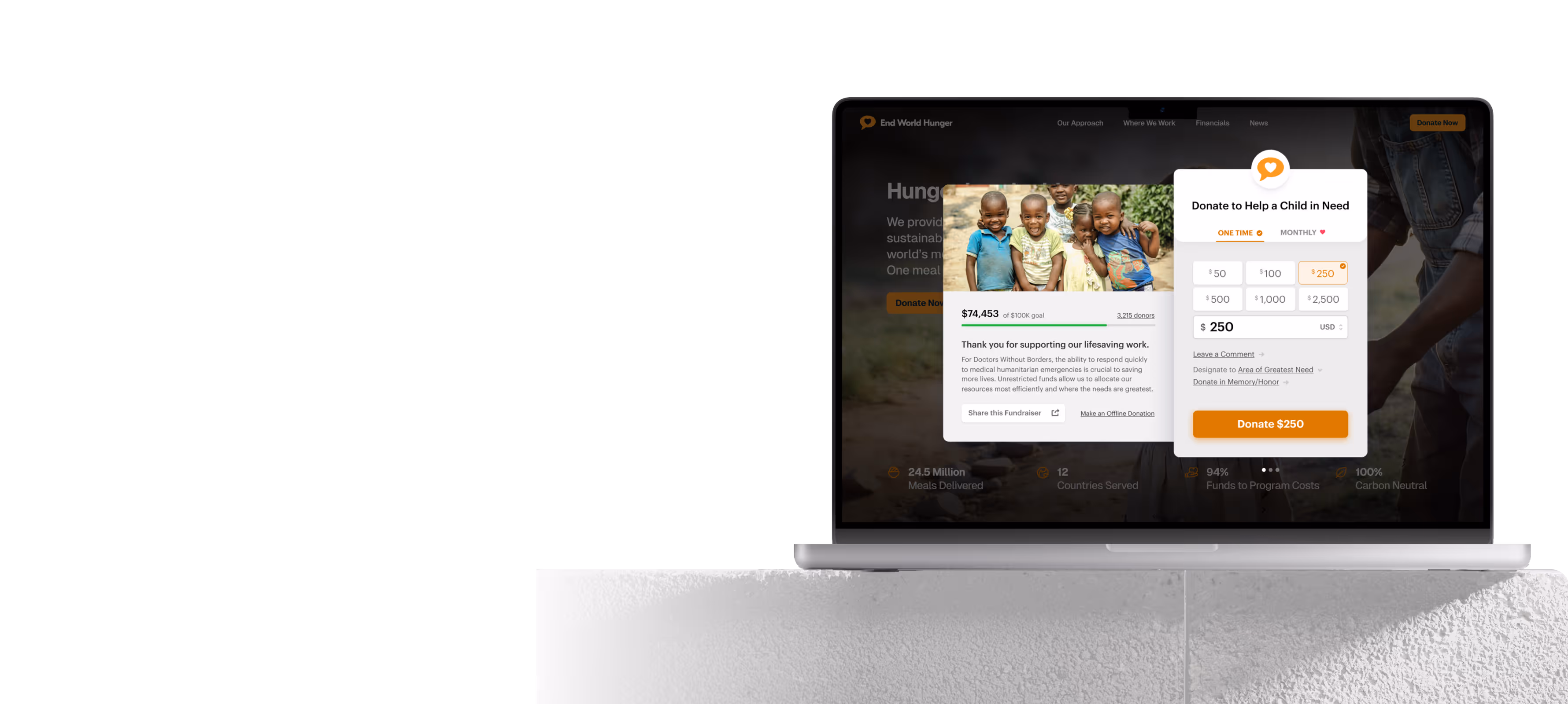 GiveForms donation popup form embedded on a website