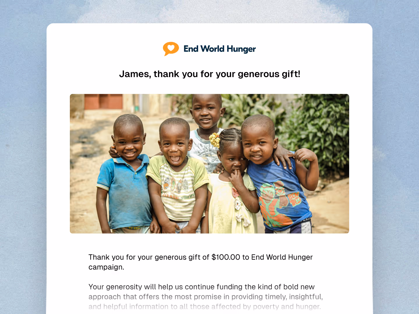 Thank-you email confirming a donation