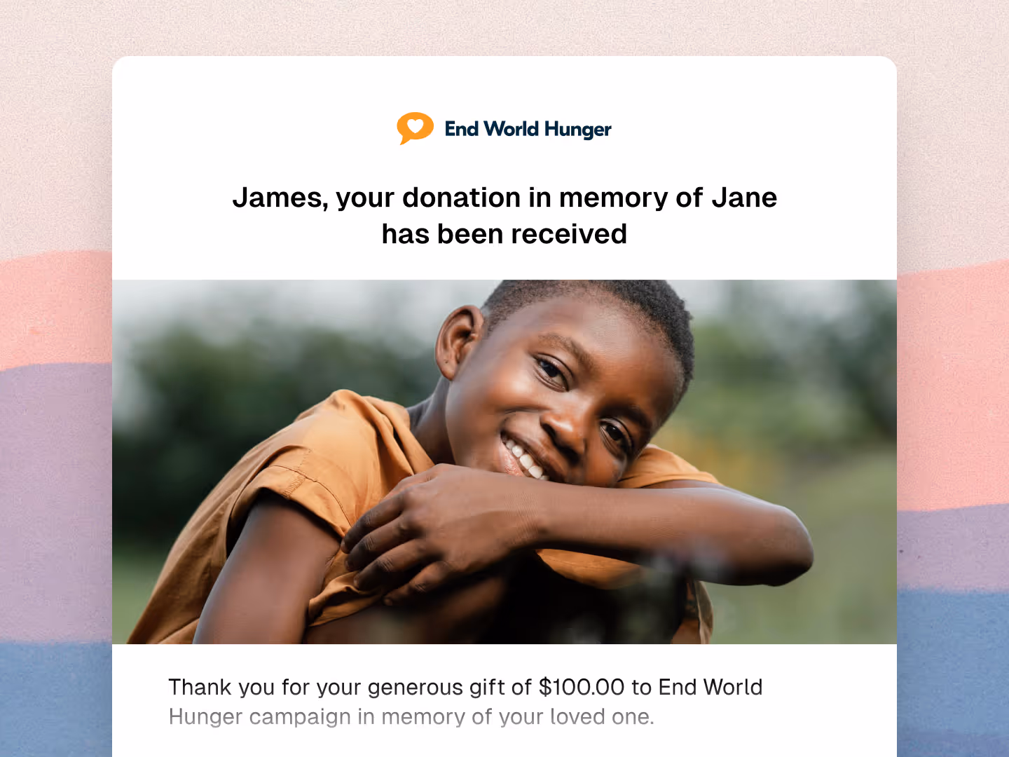 Dedication notification email for a gift made in someone's honor