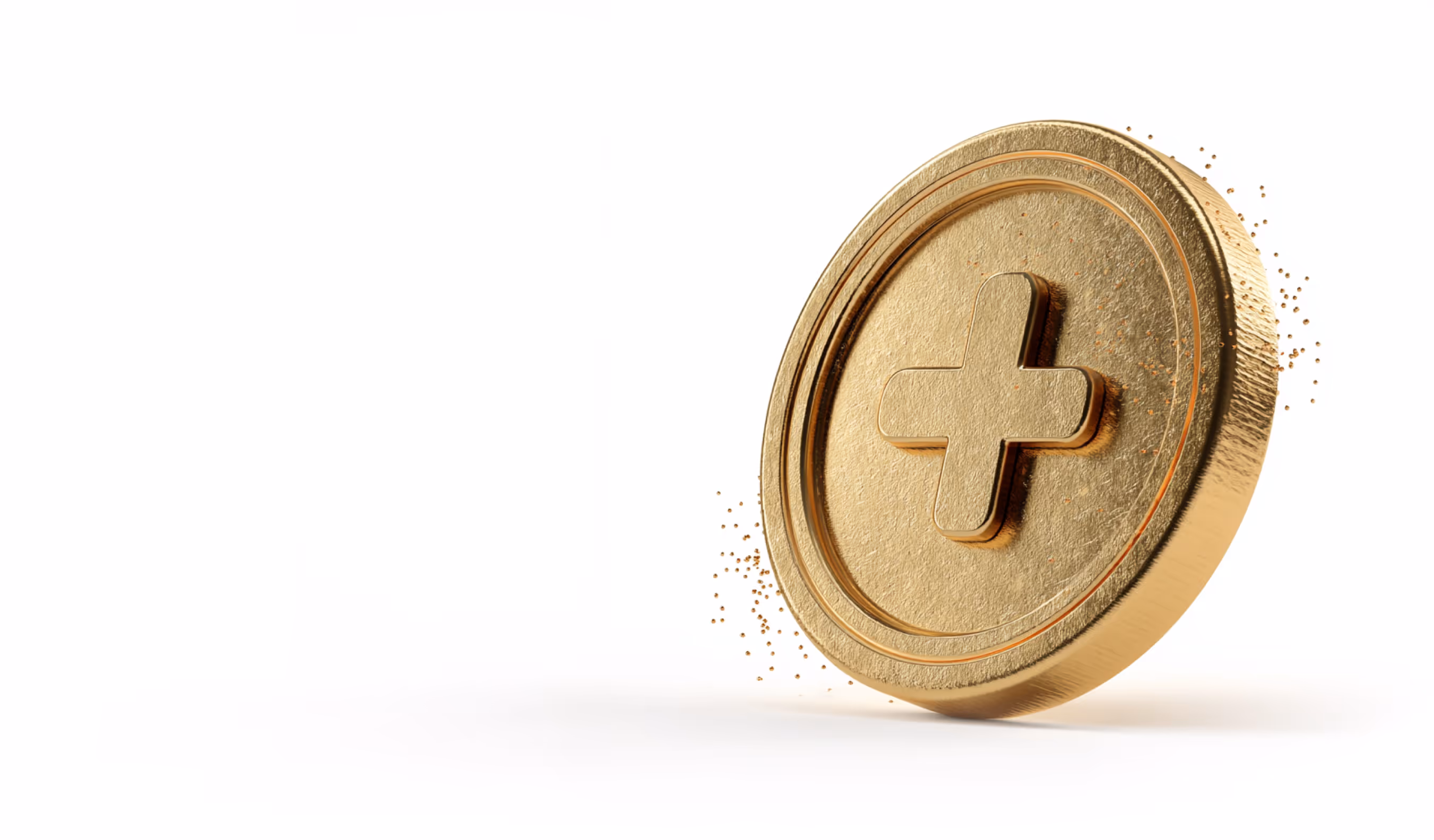 Gold coin with a plus emblem