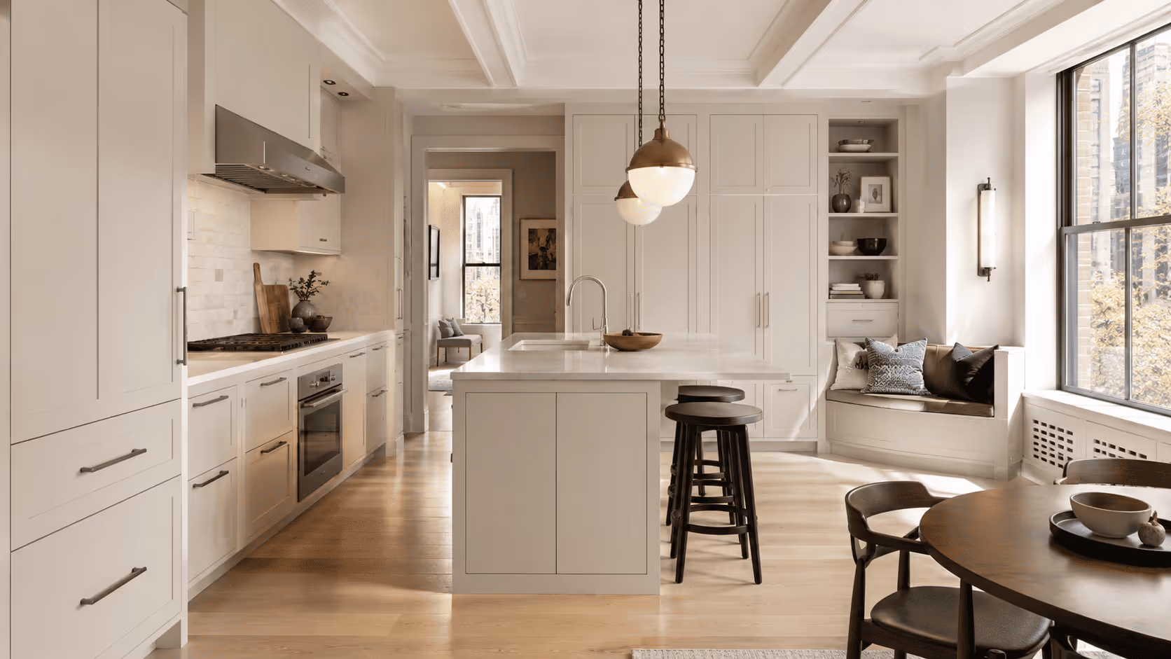 Upper West Side custom cabinetry with integrated storage and shelving
