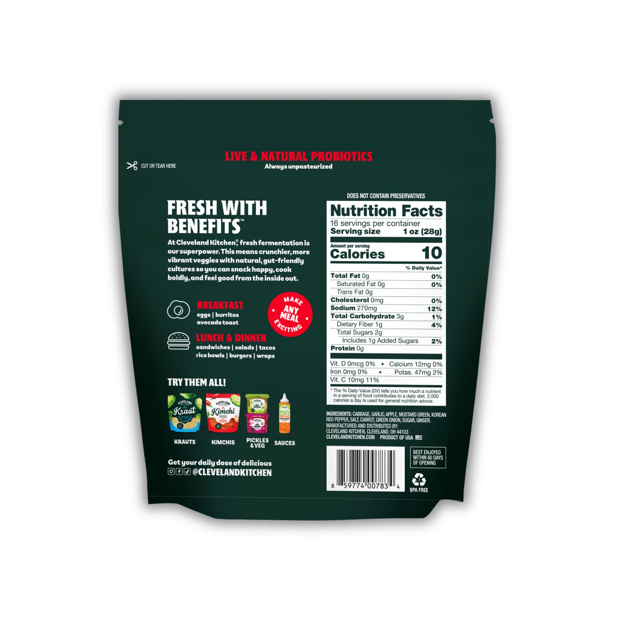 Cleveland Kitchen Spicy Kimchi back of pack.