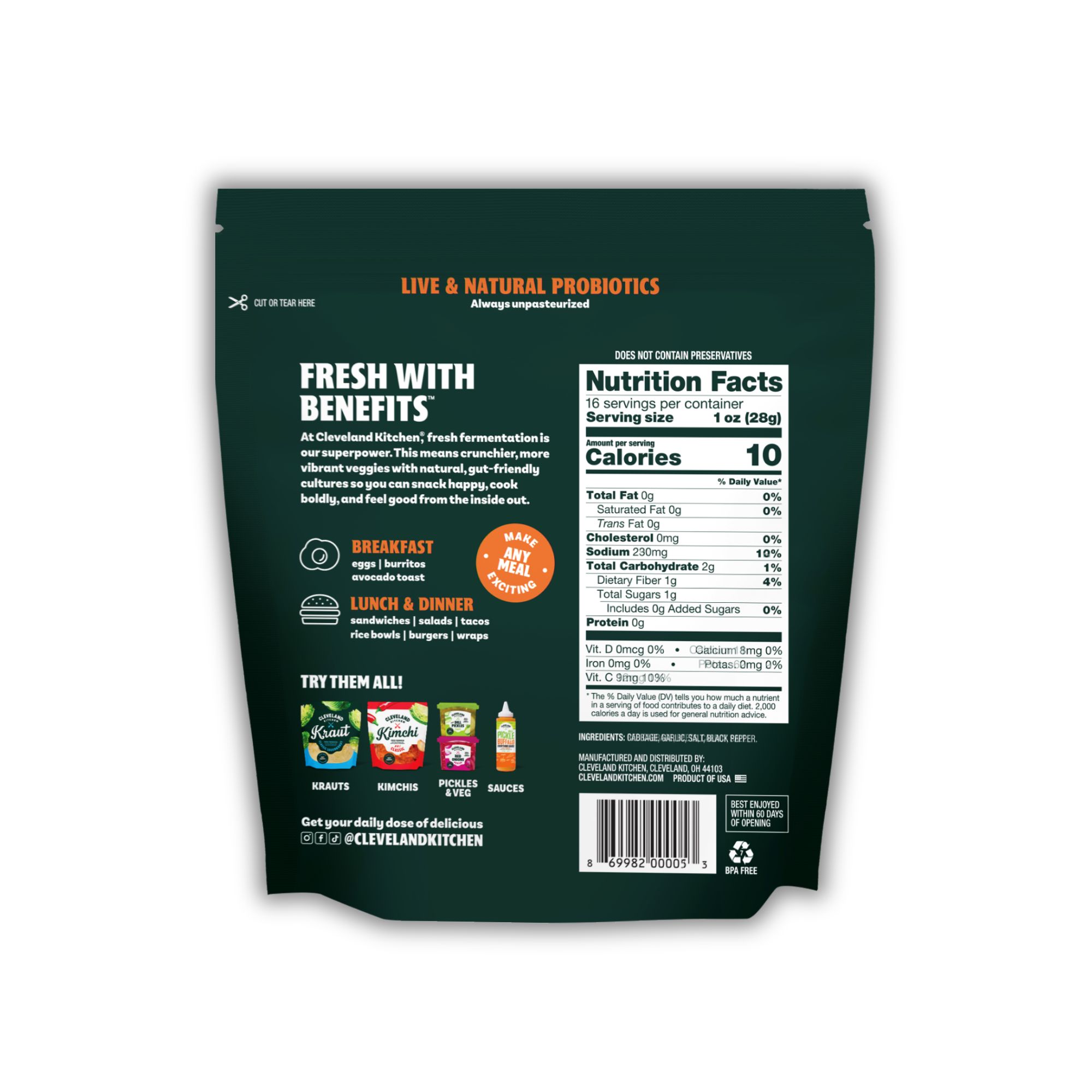 Cleveland Kitchen Garlic Sauerkraut back of pack