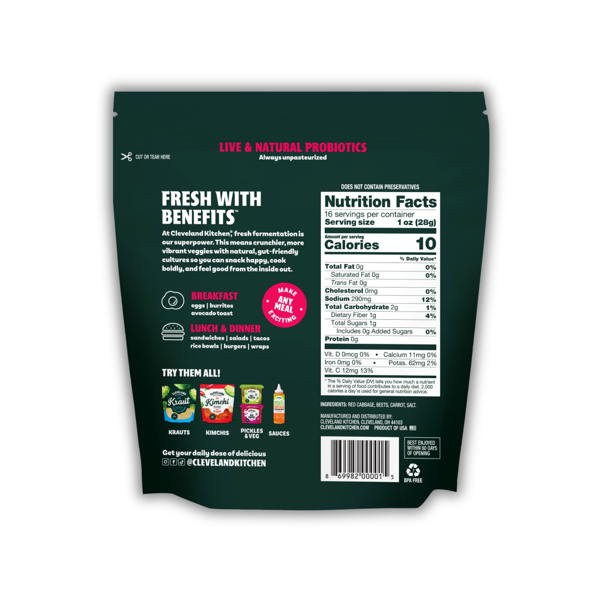 Cleveland Kitchen Beet Medley Sauerkraut back of pack