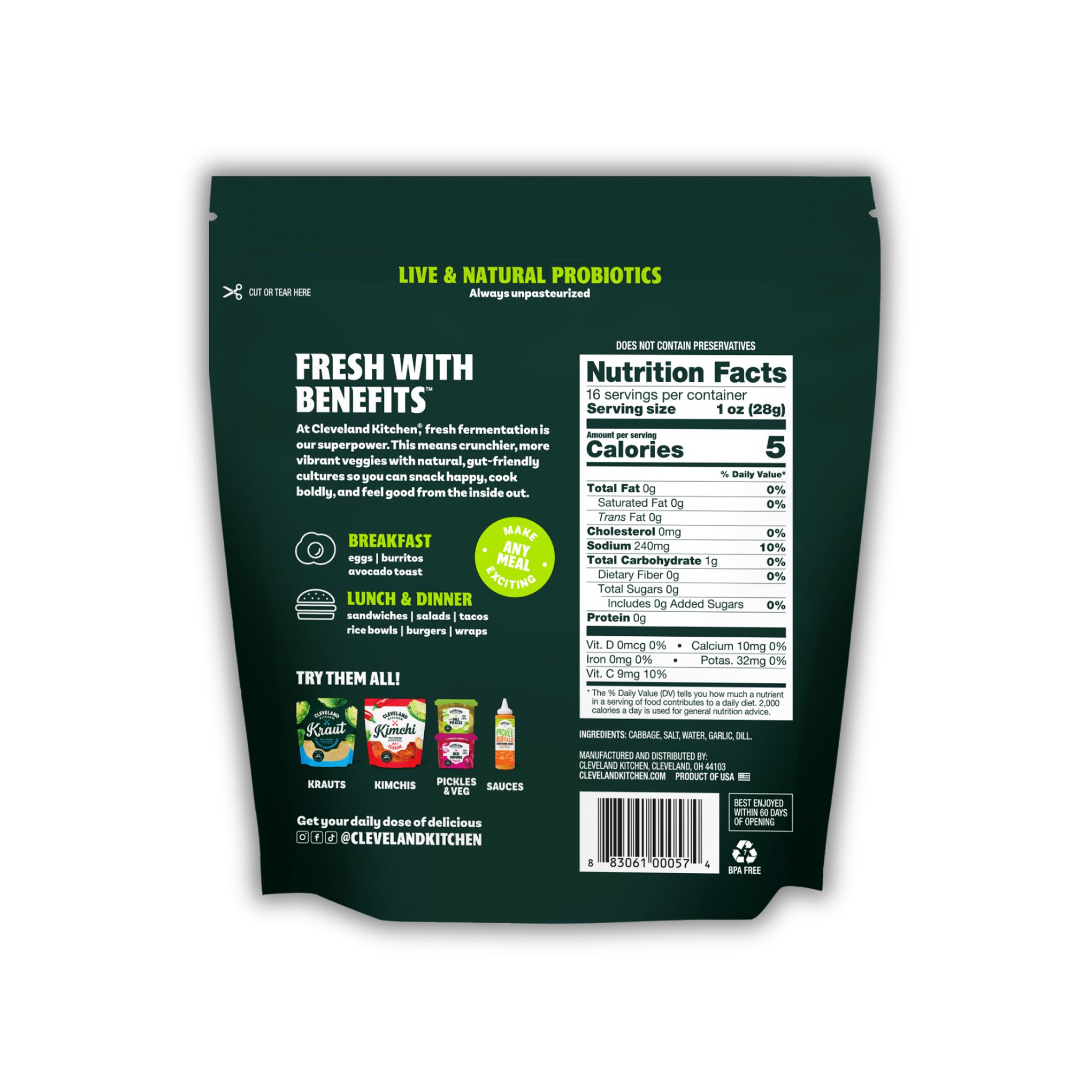 Cleveland Kitchen Dill Pickle Sauerkraut back of pack