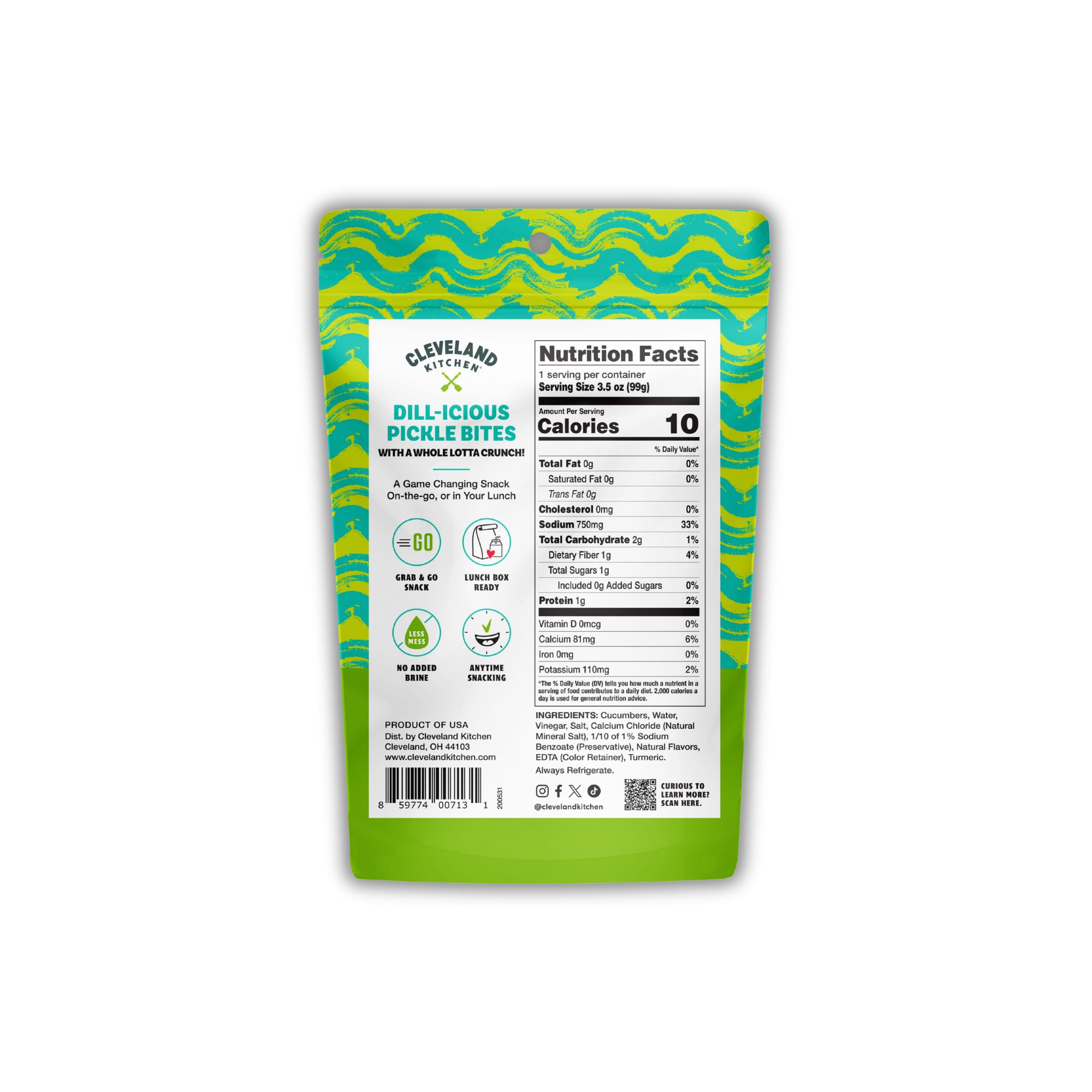 Cleveland Kitchen Single Serve Classic Dill Pickle Bites back of pack