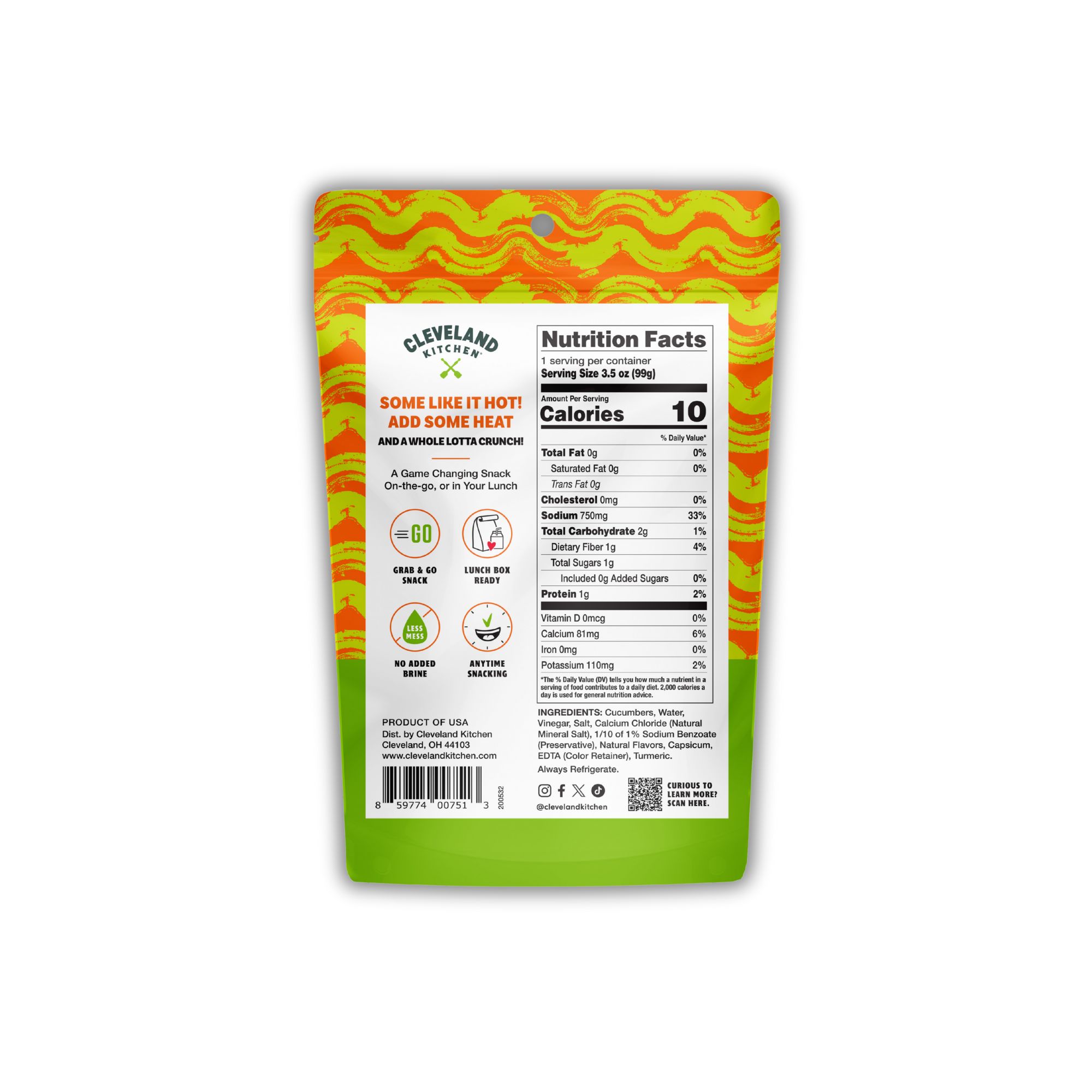 Cleveland Kitchen Single Serve Hot-n-Spicy Pickle Bites back of pack