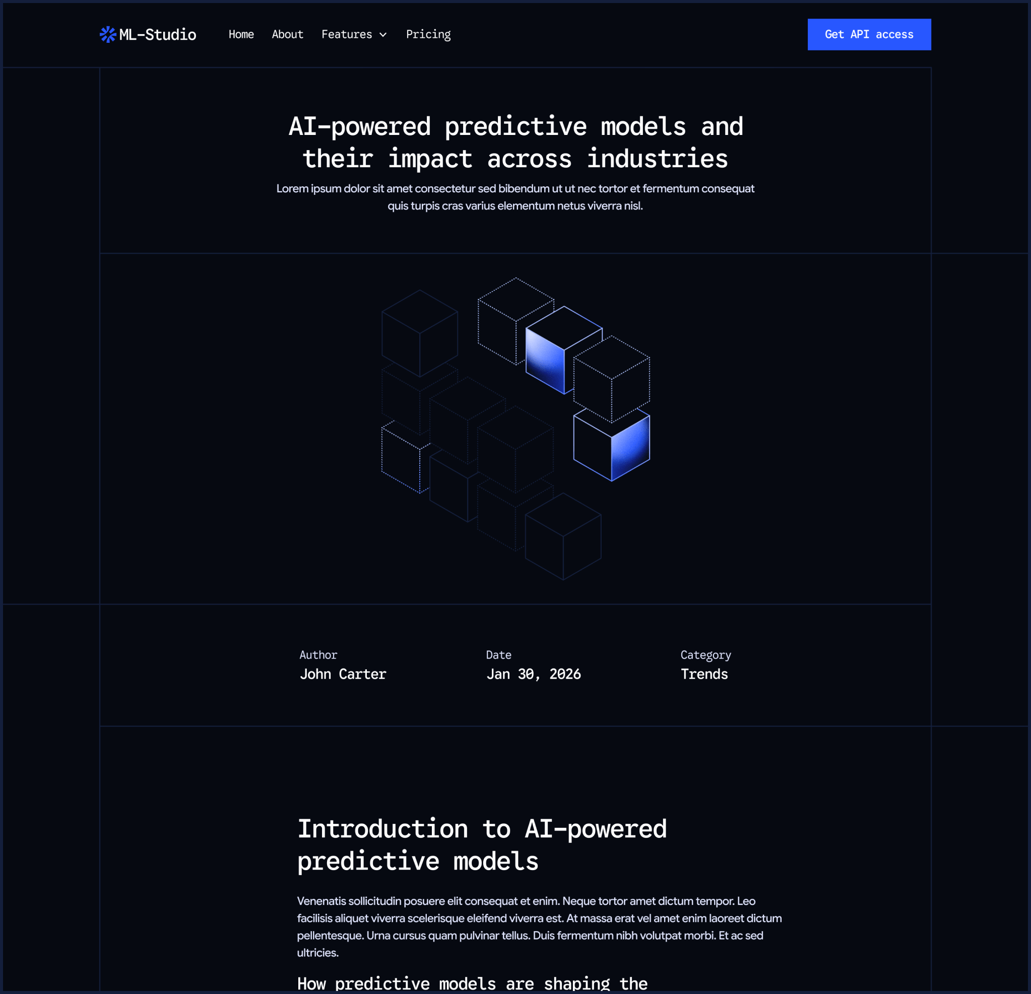 ML-Studio - Blog Post Hero Page - AI Research Lab Webflow Template | Brix Templates