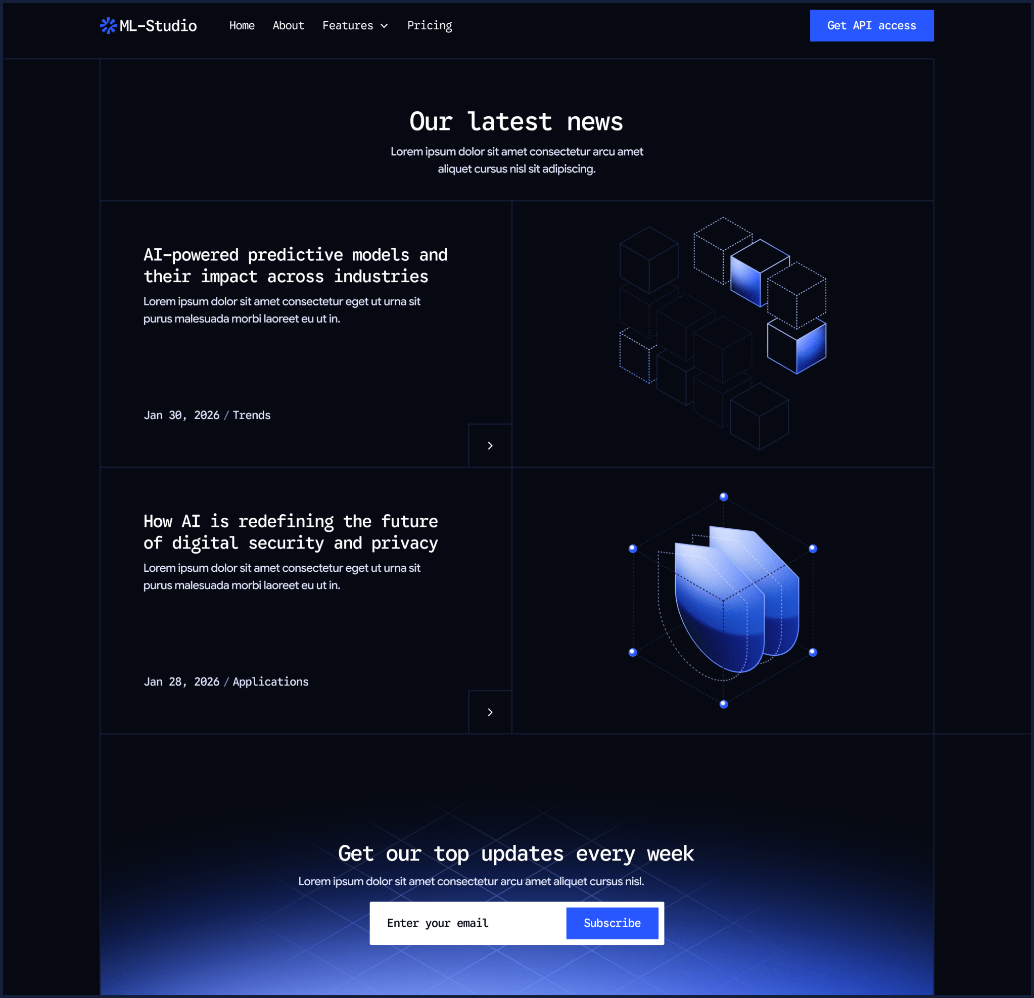 ML-Studio - Blog V1 Hero Page - AI Research Lab Webflow Template | Brix Templates