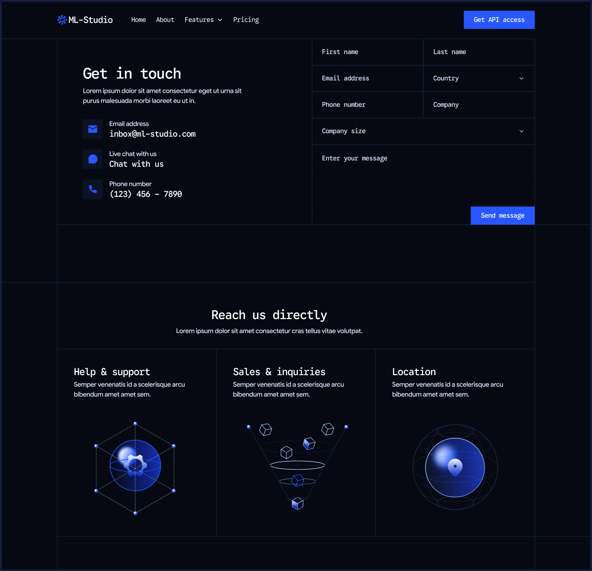 ML-Studio - Contact V1 Hero Page - AI Research Lab Webflow Template | Brix Templates