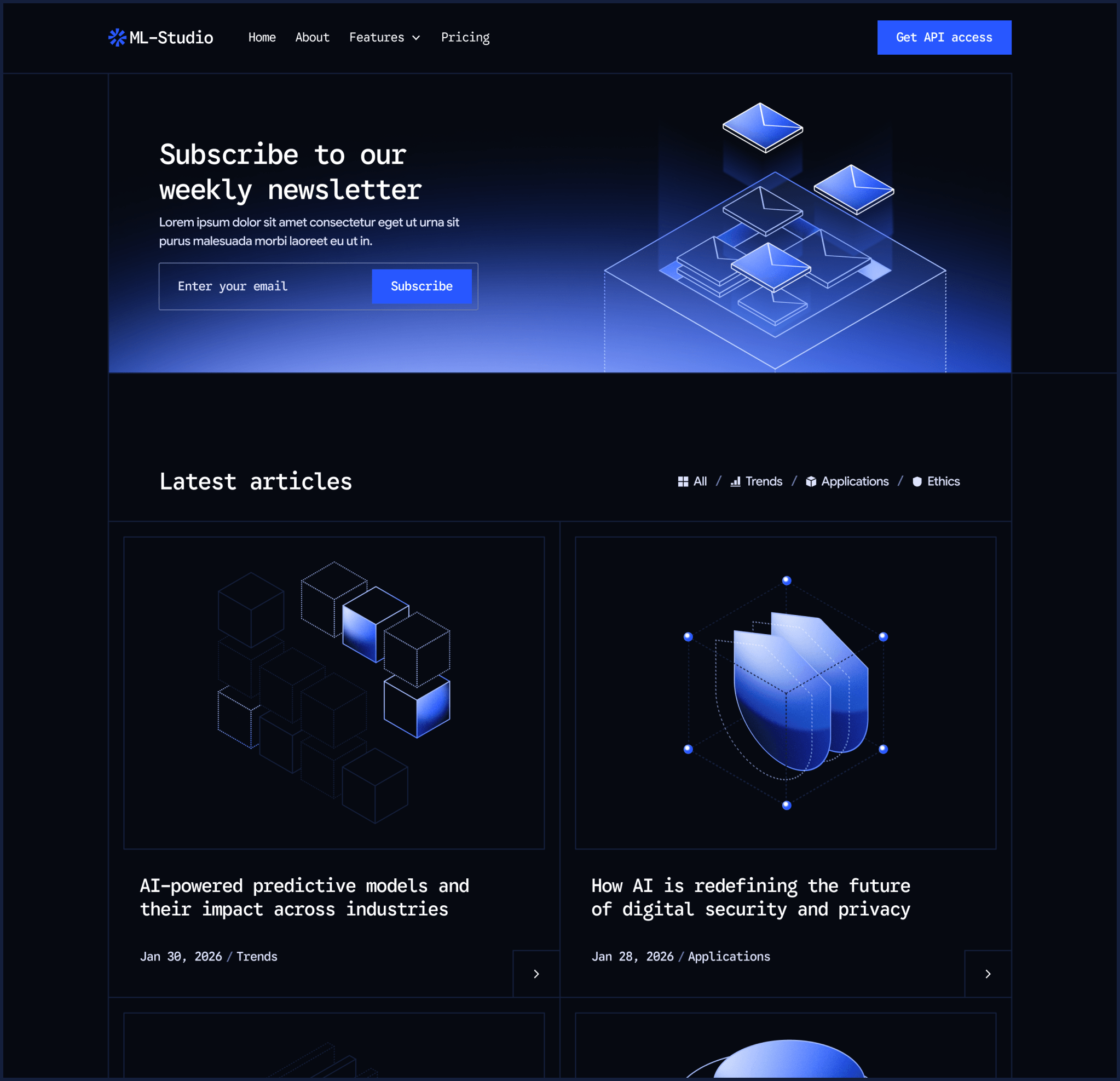 ML-Studio - Blog V3 Hero Page - AI Research Lab Webflow Template | Brix Templates