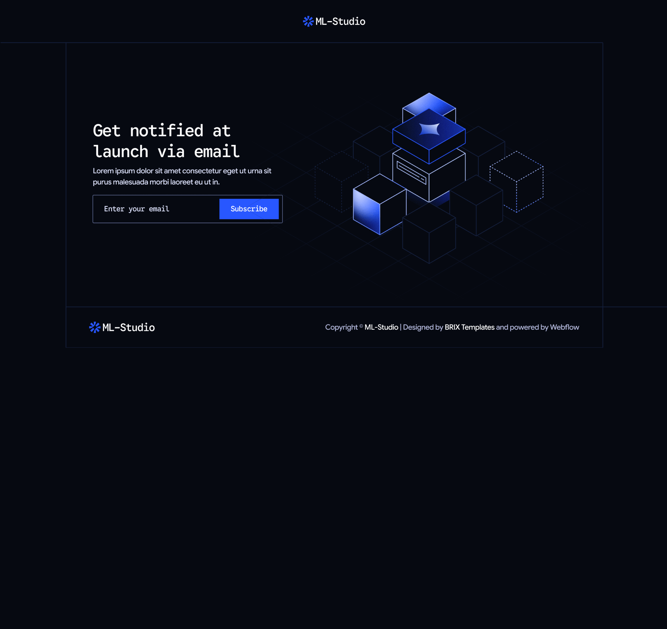 ML-Studio - Coming Soon Utility Page - AI Research Lab Webflow Template | Brix Templates