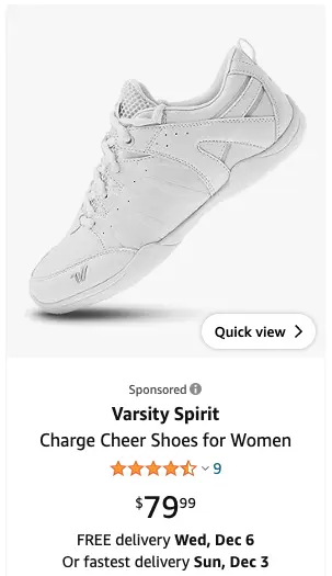 White Varsity Spirit Charge cheer shoes for women with laces displayed at an angle.