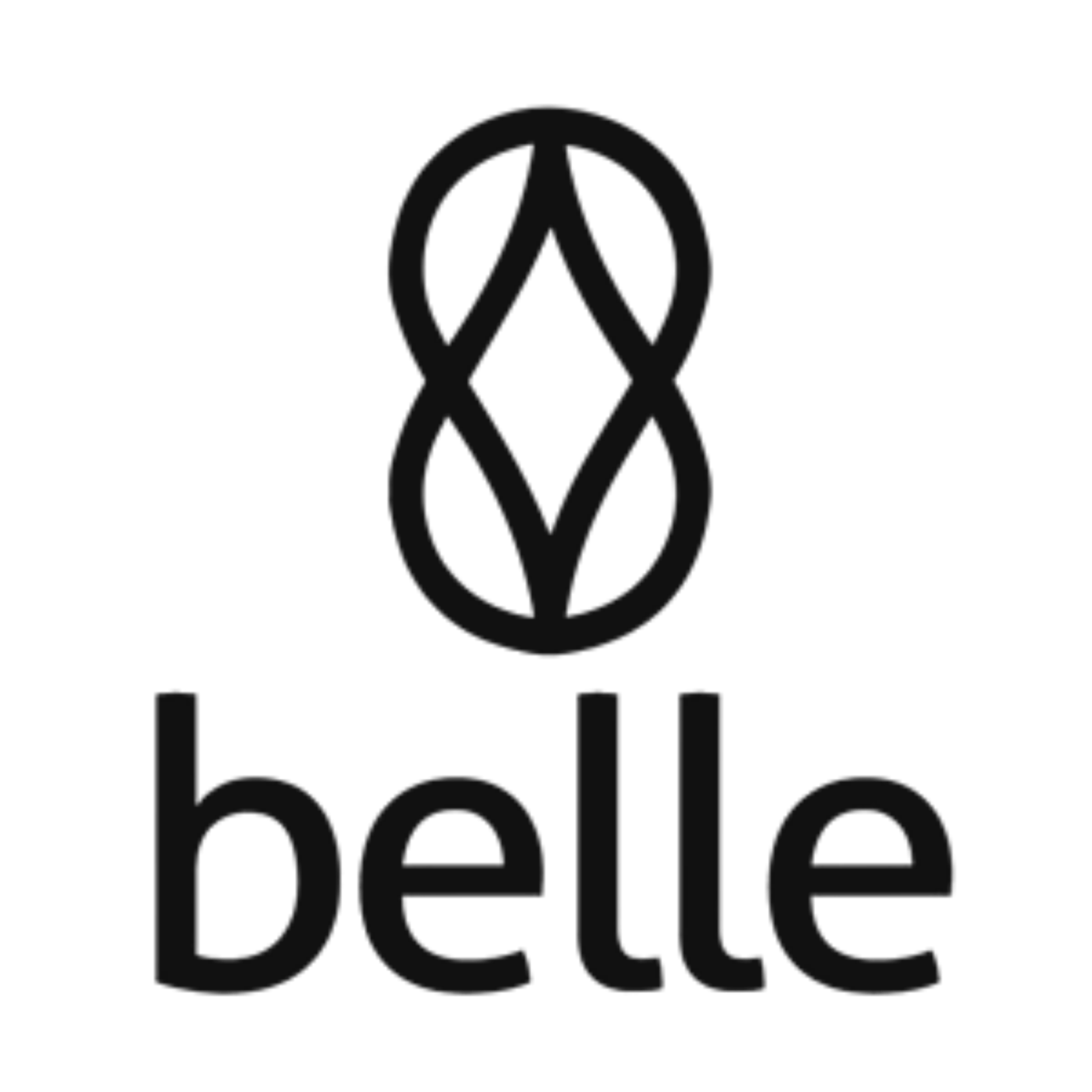 Belle brand logo featuring a stylized symmetrical geometric symbol above the text 'belle'.