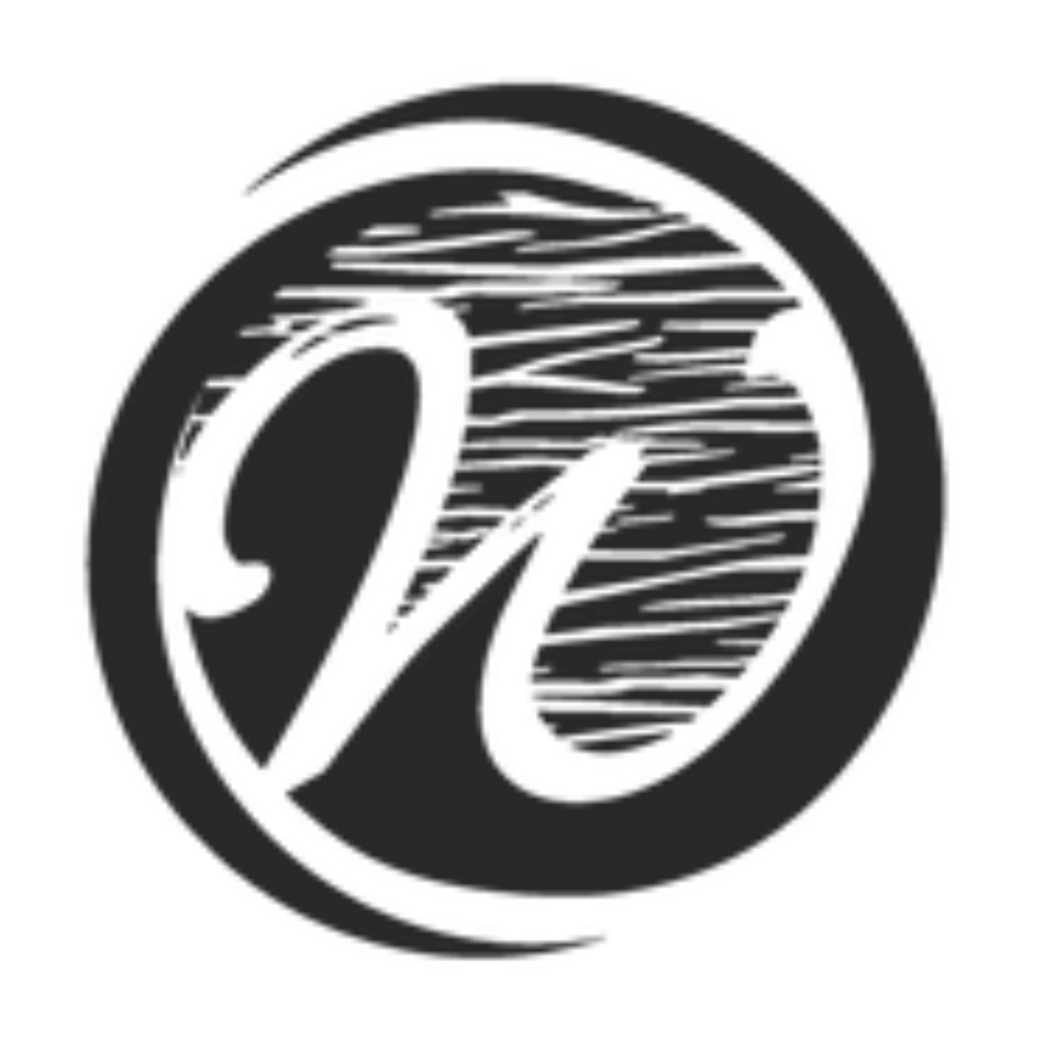 Stylized letter 'N' inside a circular brushstroke design.