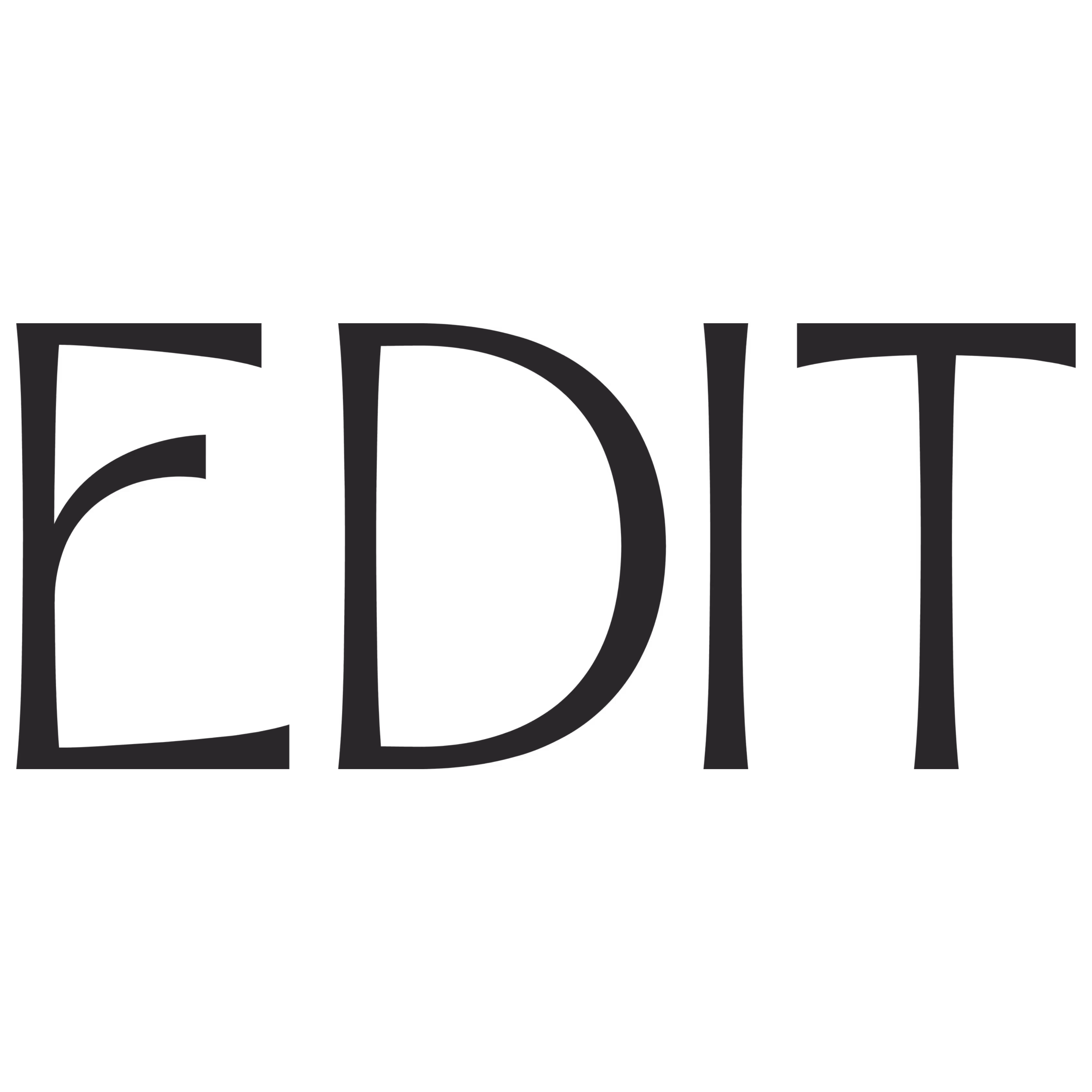 The word 'EDIT' written in large, black uppercase letters on a white background.