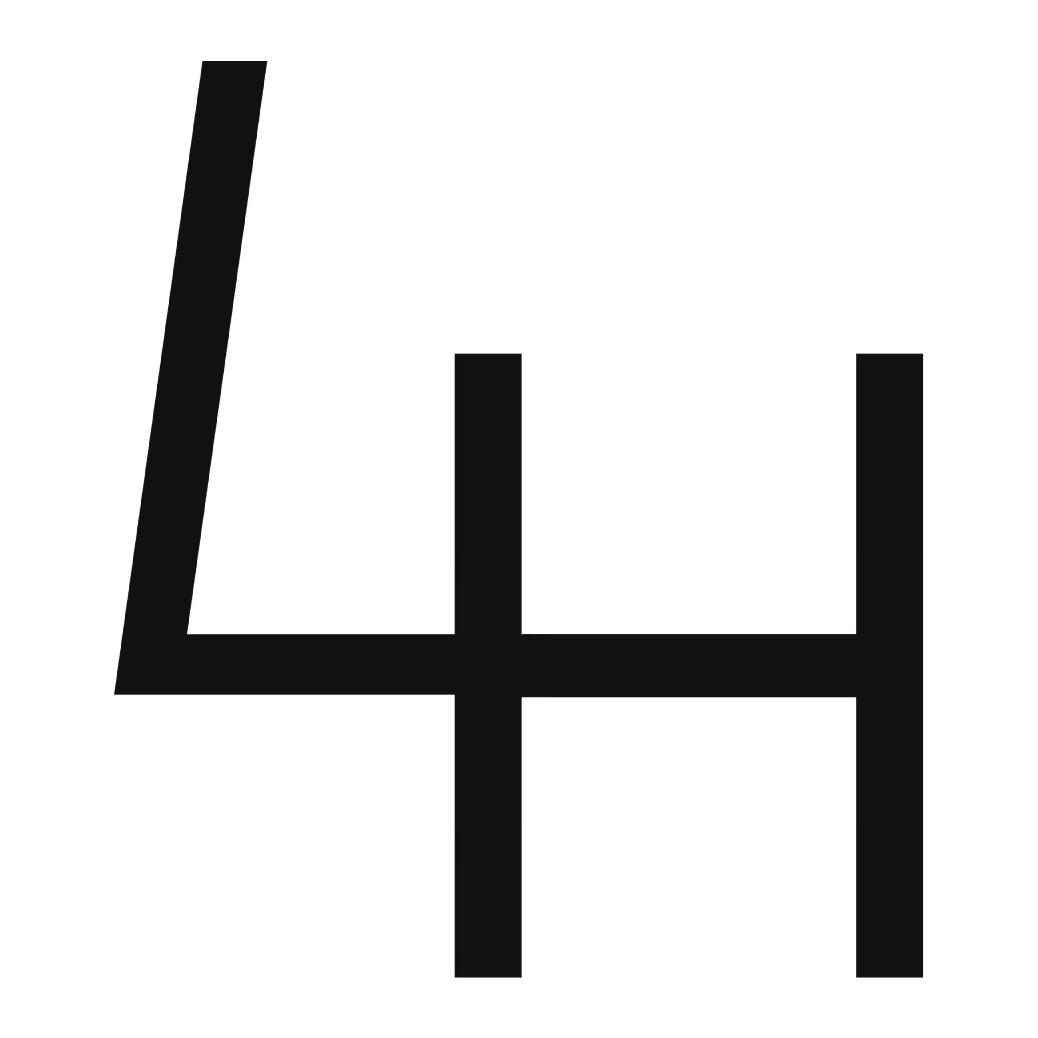 Stylized black number 44 on a white background.