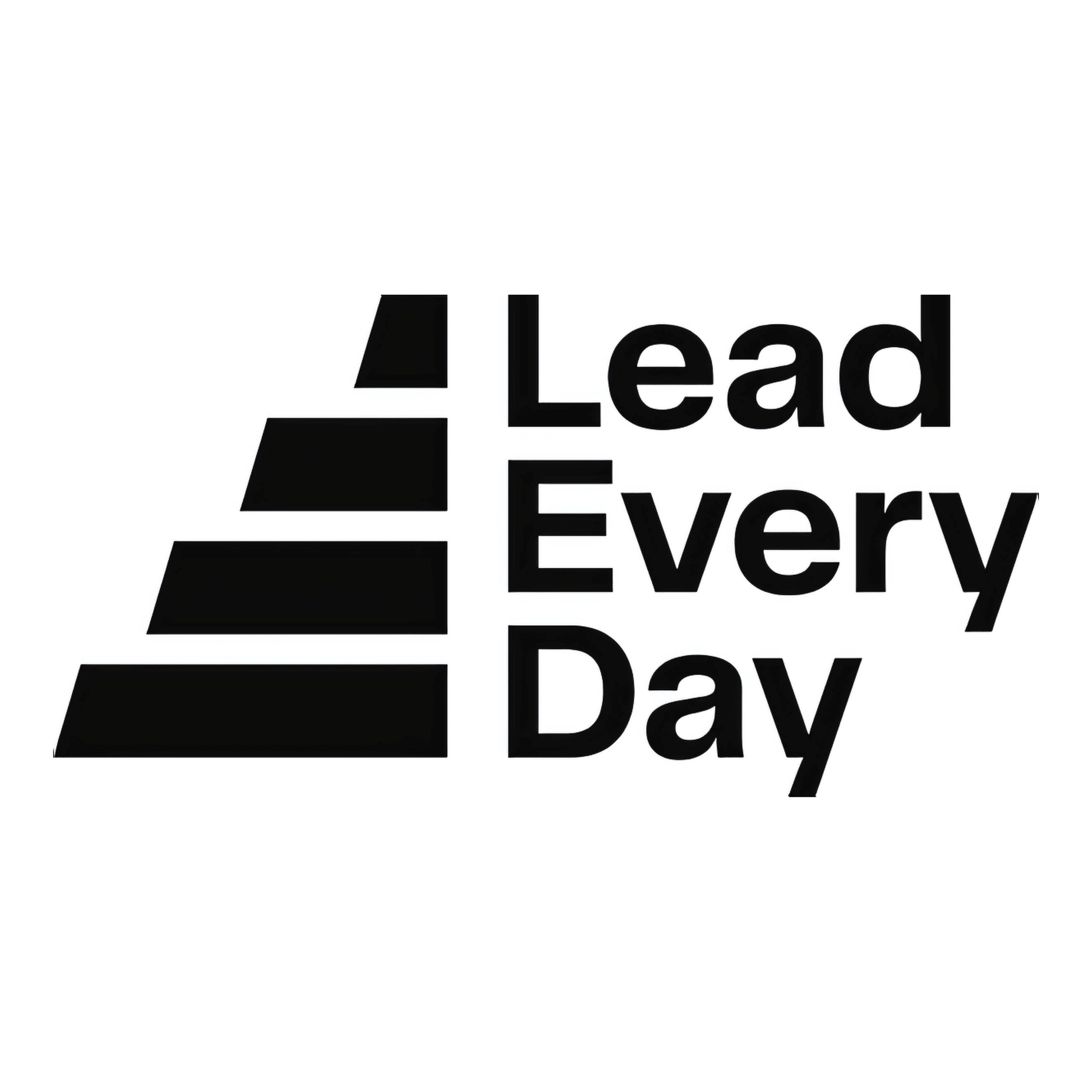 Logo with stylized black stairs on the left and the words 'Lead Every Day' in bold black letters on the right.