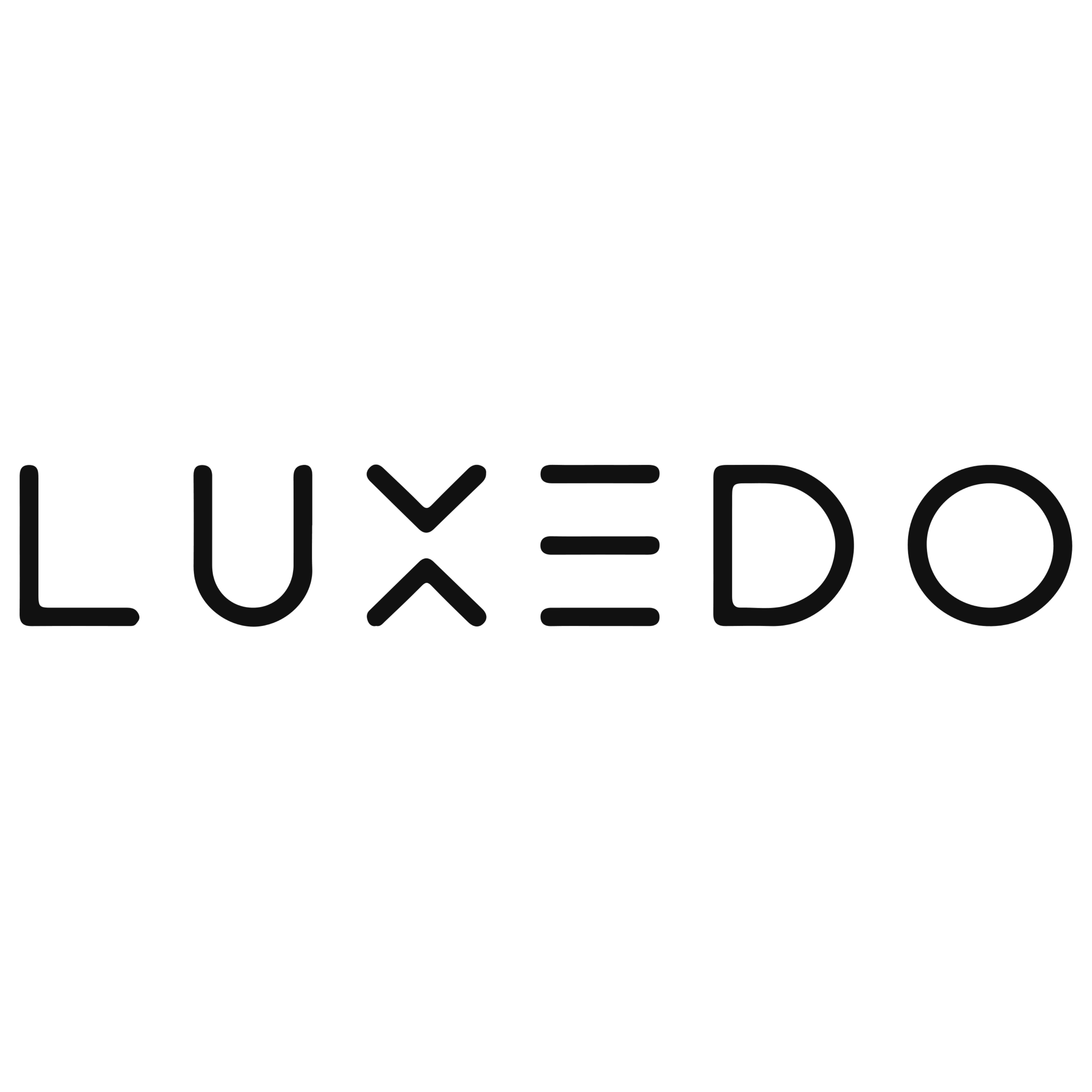 Black text logo spelling 'LUXEDO' with stylized letter X and E.
