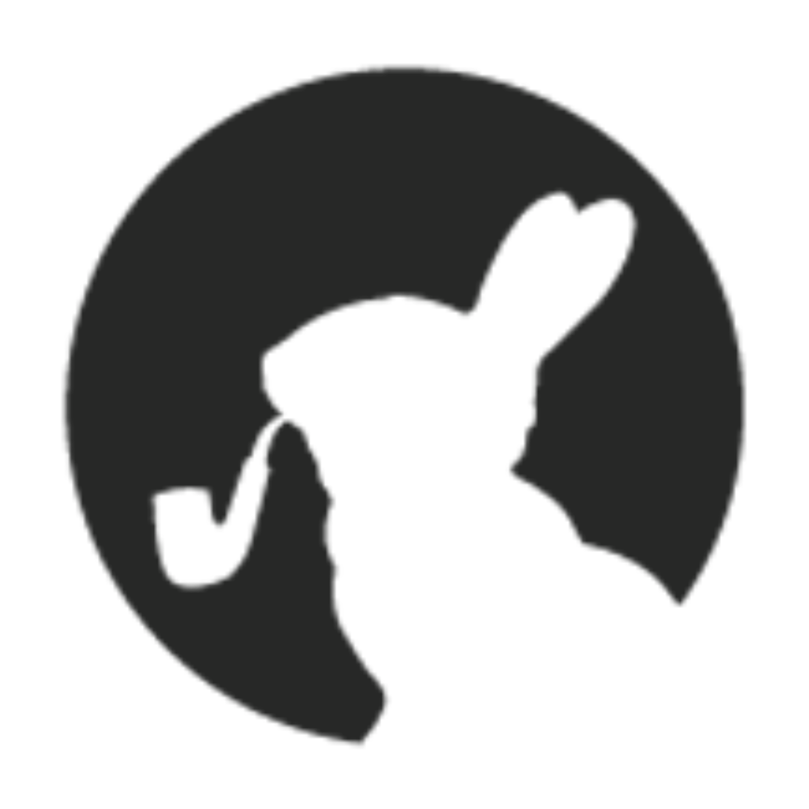 Black silhouette of a rabbit head inside a solid black circle.