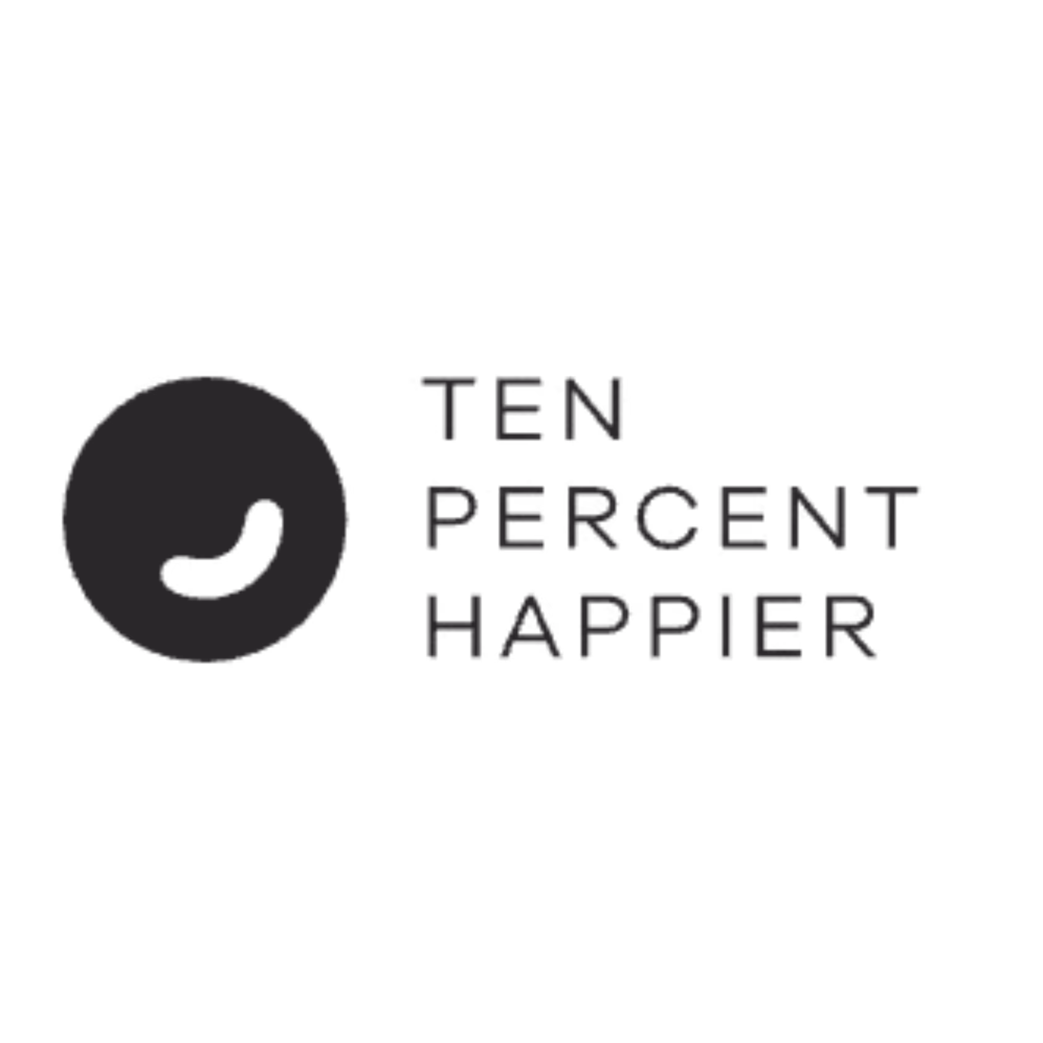 Logo of Ten Percent Happier with a circular icon to the left of the text.