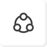 A simple black line icon depicting three interconnected circles arranged in a triangular form.