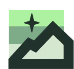 Icon of a mountain landscape with a star in the sky against a green background.