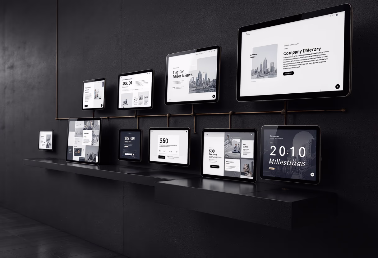 image of company milestones in a timeline format (for a edtech)