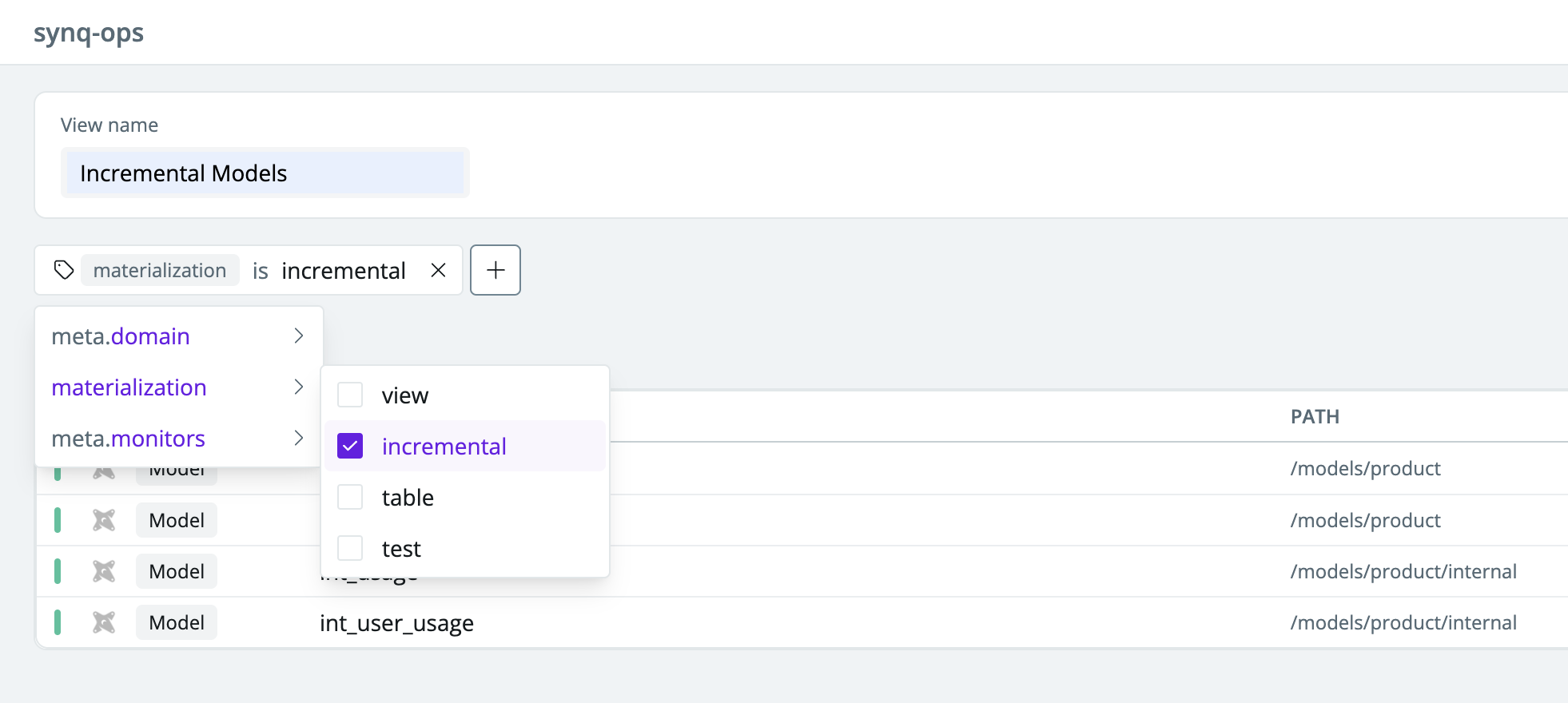 Materialization filter