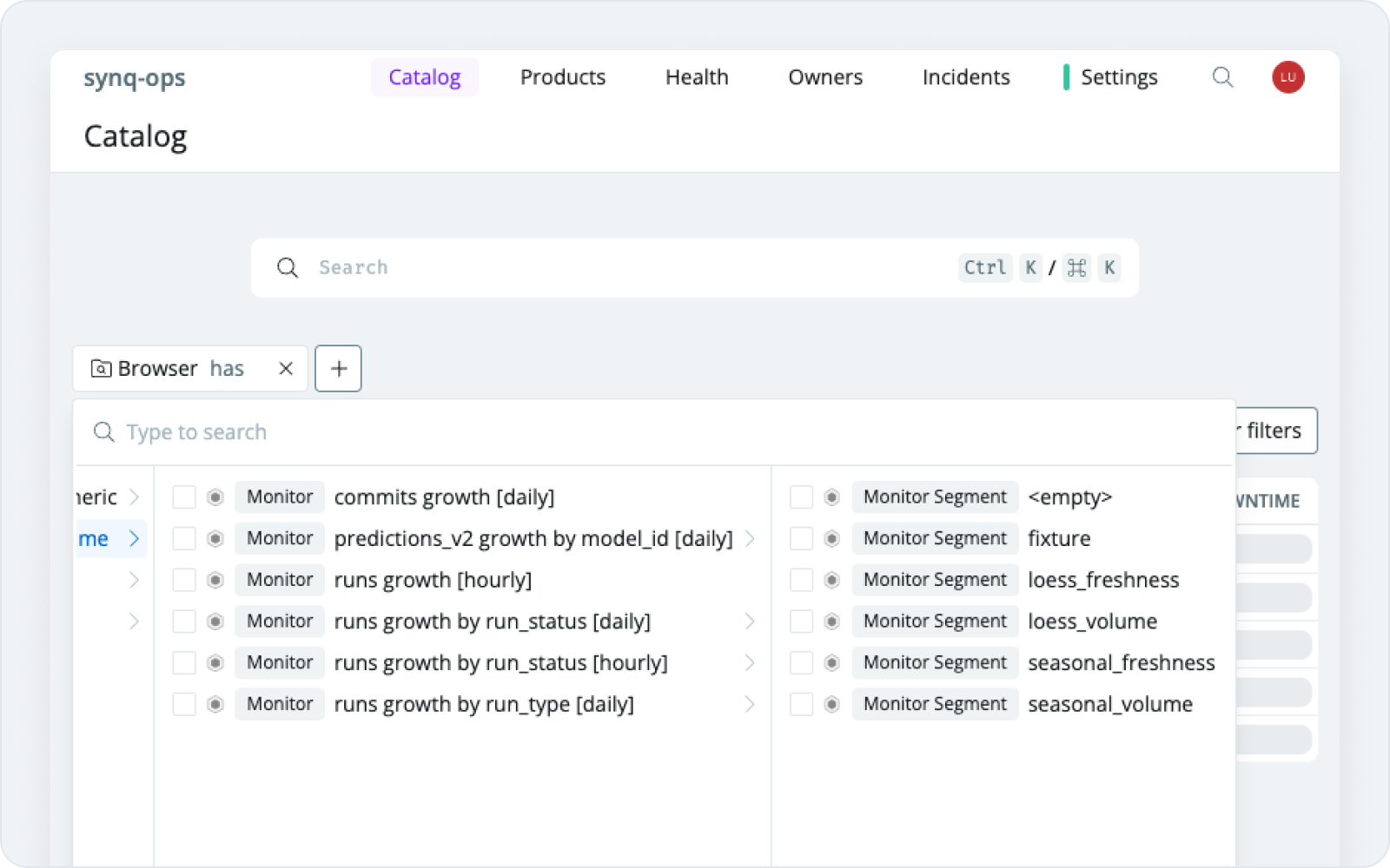 Monitor segments in the catalog