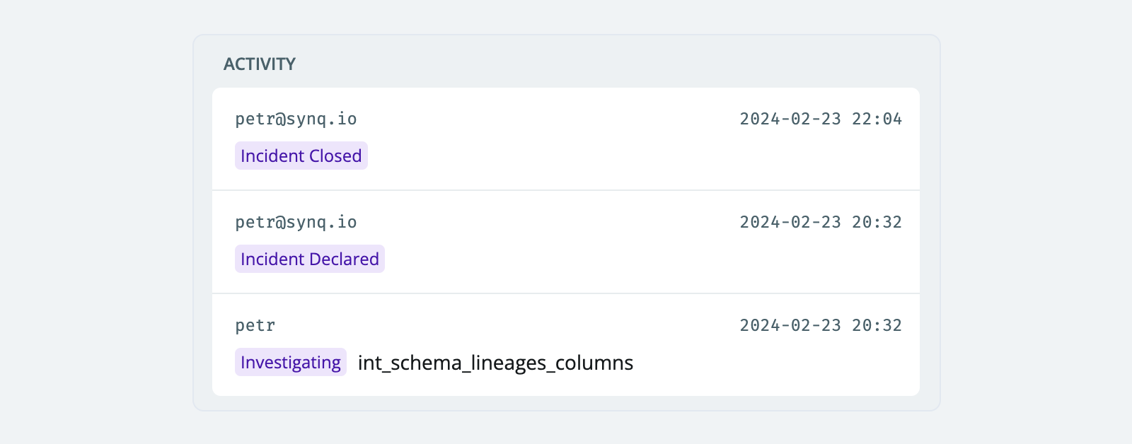 Incidents in data products