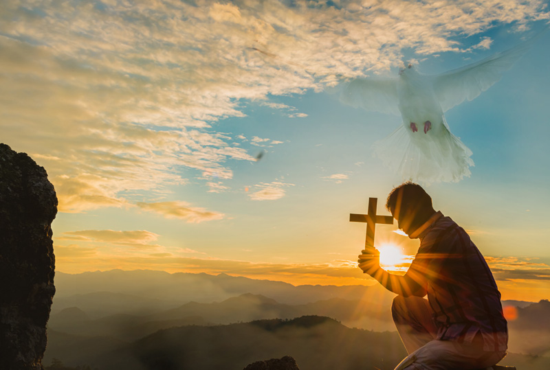 People with their hands folded over their Bibles at Dynamic Faith Ministries