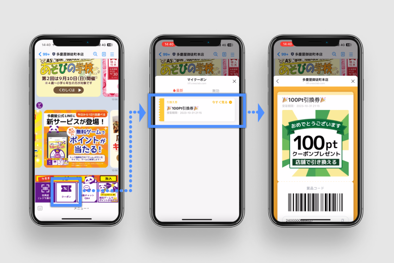 リッチメニューから素早くクーポンの表示が可能