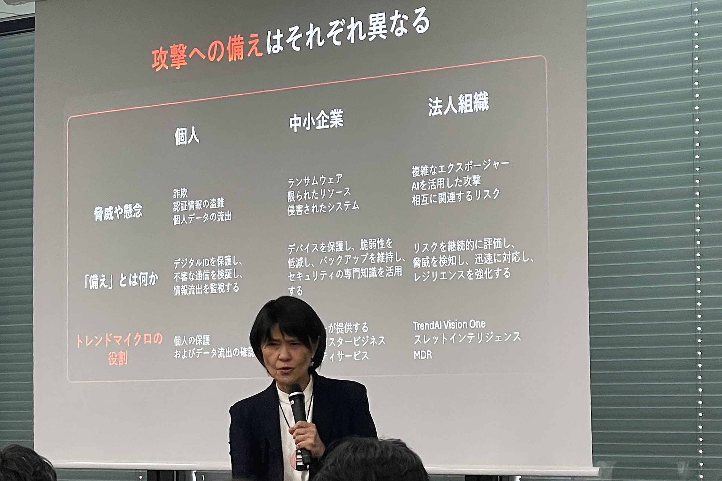 趨勢科技 CEO 陳怡樺（Eva Chen）說明個人、中小企業與法人組織面對的威脅與所需防護各不相同