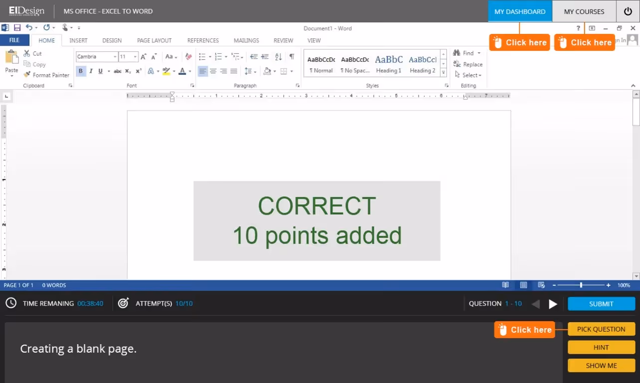 Application simulation of Microsoft Word with Gamification